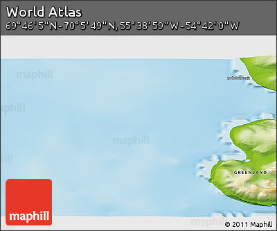 Physical 3D Map of the Area around 69° 55' 57" N, 55° 10' 29" W