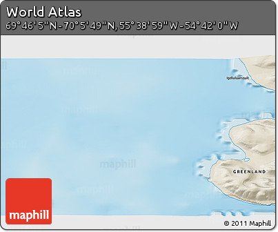 Shaded Relief 3D Map of the Area around 69° 55' 57" N, 55° 10' 29" W