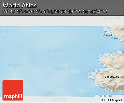 Shaded Relief 3D Map of the Area around 69° 55' 57" N, 55° 10' 29" W