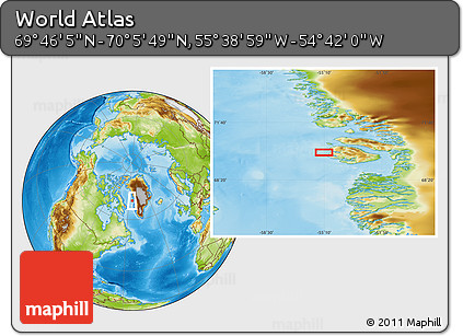 Physical Location Map of the Area around 69° 55' 57" N, 55° 10' 29" W