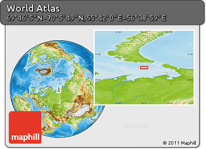 Physical Location Map of the Area around 69° 55' 57" N, 56° 10' 29" E
