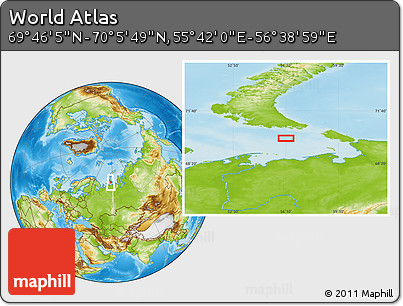 Physical Location Map of the Area around 69° 55' 57" N, 56° 10' 29" E