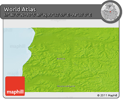 Physical 3D Map of the Area around 69° 55' 57" N, 74° 1' 30" E