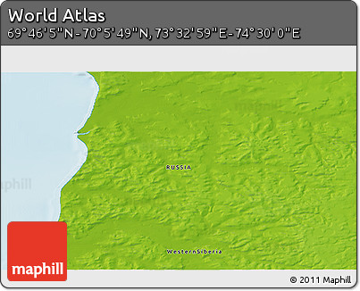Physical 3D Map of the Area around 69° 55' 57" N, 74° 1' 30" E