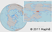 Gray Location Map of the area around 69° 55' 57" N, 83° 13' 29" W, hill shading