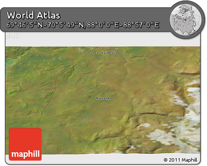Satellite 3D Map of the Area around 69° 55' 57" N, 88° 28' 29" E