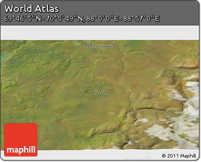 Satellite 3D Map of the Area around 69° 55' 57" N, 88° 28' 29" E