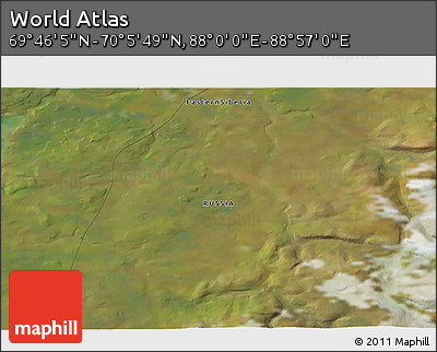 Satellite 3D Map of the Area around 69° 55' 57" N, 88° 28' 29" E