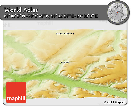Physical 3D Map of the Area around 69° 55' 57" N, 91° 1' 30" E
