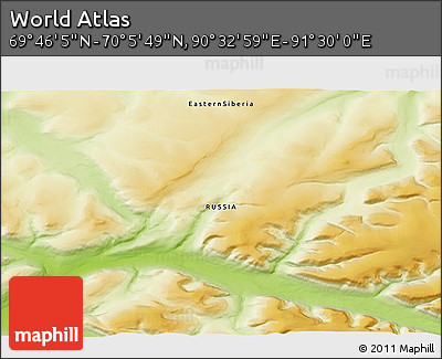 Physical 3D Map of the Area around 69° 55' 57" N, 91° 1' 30" E
