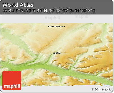 Physical 3D Map of the Area around 69° 55' 57" N, 91° 1' 30" E