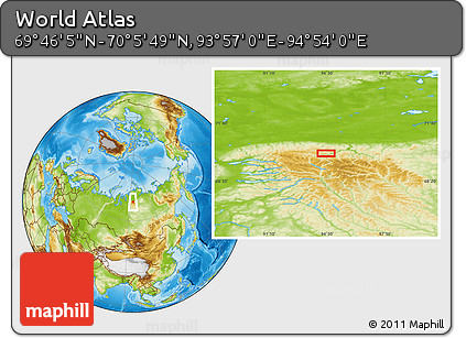Physical Location Map of the Area around 69° 55' 57" N, 94° 25' 30" E