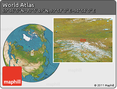 Satellite Location Map of the Area around 69° 55' 57" N, 94° 25' 30" E