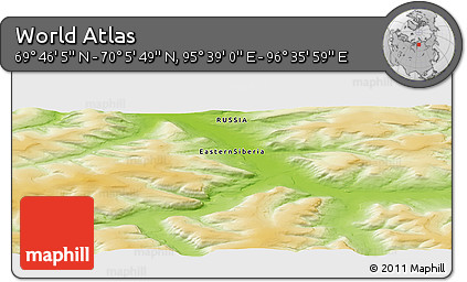 Physical Panoramic Map of the Area around 69° 55' 57" N, 96° 7' 30" E