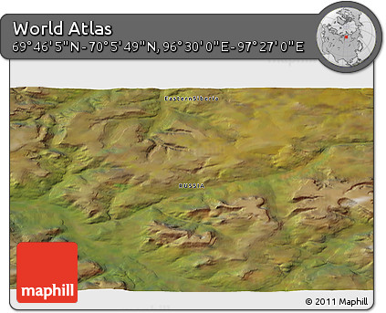 Satellite 3D Map of the Area around 69° 55' 57" N, 96° 58' 29" E