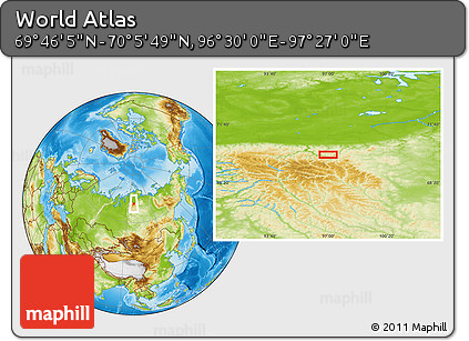 Physical Location Map of the Area around 69° 55' 57" N, 96° 58' 29" E