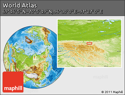 Physical Location Map of the Area around 69° 55' 57" N, 96° 58' 29" E