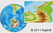 Physical Location Map of the area around 69° 8' 30" S, 66° 13' 29" W