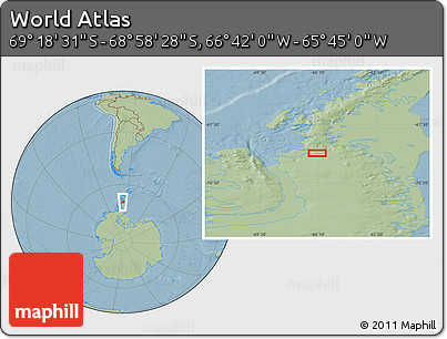 Savanna Style Location Map of the Area around 69° 8' 30" S, 66° 13' 29" W, hill shading