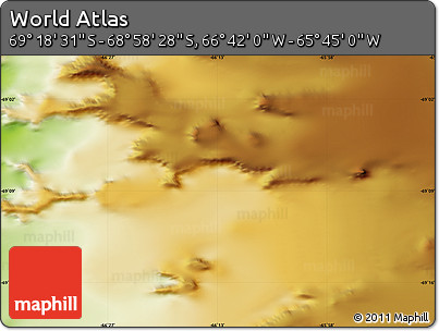 Physical Map of the Area around 69° 8' 30" S, 66° 13' 29" W