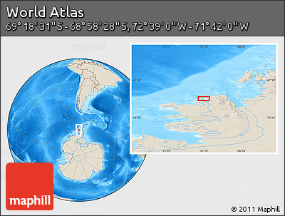 Shaded Relief Location Map of the Area around 69° 8' 30" S, 72° 10' 30" W