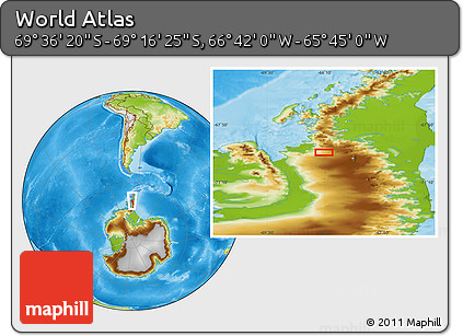 Physical Location Map of the Area around 69° 26' 23" S, 66° 13' 29" W