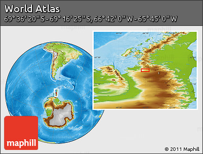 Physical Location Map of the Area around 69° 26' 23" S, 66° 13' 29" W