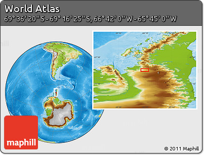 Physical Location Map of the Area around 69° 26' 23" S, 66° 13' 29" W