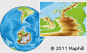 Physical Location Map of the area around 69° 26' 23" S, 66° 13' 29" W
