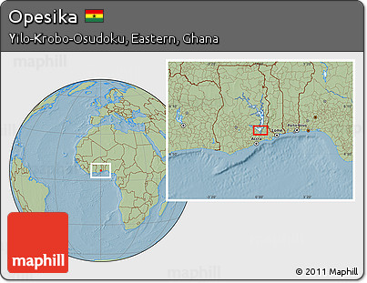 Savanna Style Location Map of Opesika, hill shading