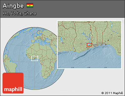 Savanna Style Location Map of Aingbe, hill shading