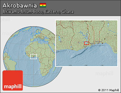 Savanna Style Location Map of Akrobawnia, hill shading