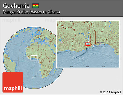 Savanna Style Location Map of Gochunia, hill shading
