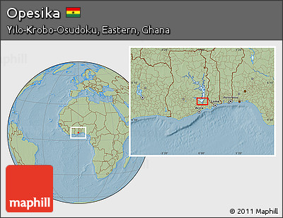 Savanna Style Location Map of Opesika, hill shading