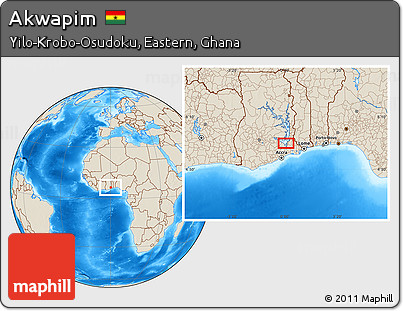Shaded Relief Location Map of Akwapim