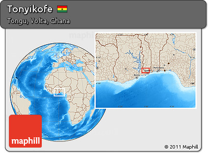 Shaded Relief Location Map of Tonyikofe
