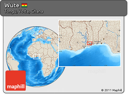 Shaded Relief Location Map of Wute