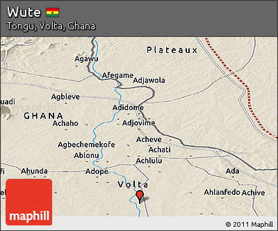 Shaded Relief Panoramic Map of Wute