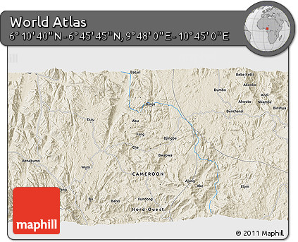 Shaded Relief 3D Map of the Area around 6° 28' 13" N, 10° 16' 30" E