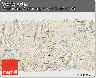 Shaded Relief 3D Map of the Area around 6° 28' 13" N, 10° 16' 30" E
