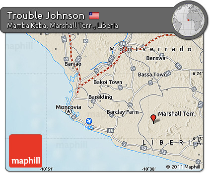 Shaded Relief Map of Trouble Johnson