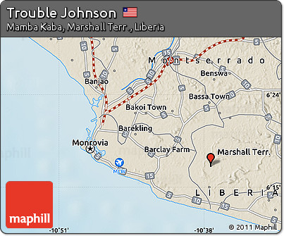 Shaded Relief Map of Trouble Johnson