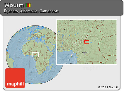 Savanna Style Location Map of Wouim, hill shading