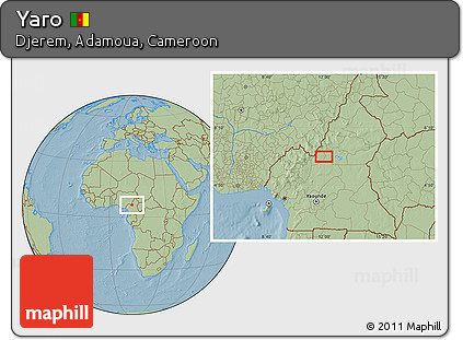 Savanna Style Location Map of Yaro, hill shading