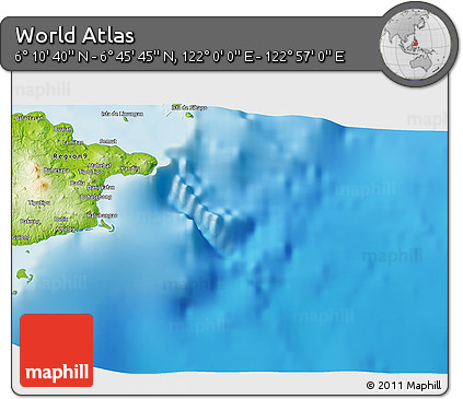Physical 3D Map of the Area around 6° 28' 13" N, 122° 28' 29" E