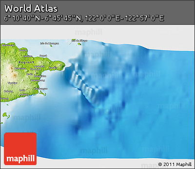 Physical 3D Map of the Area around 6° 28' 13" N, 122° 28' 29" E