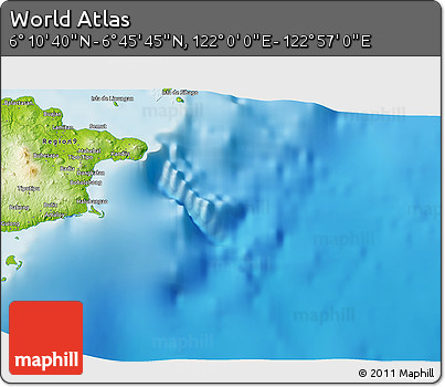 Physical 3D Map of the Area around 6° 28' 13" N, 122° 28' 29" E