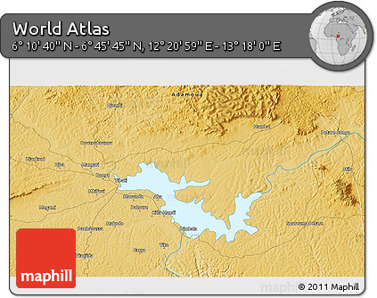 Physical 3D Map of the Area around 6° 28' 13" N, 12° 49' 29" E