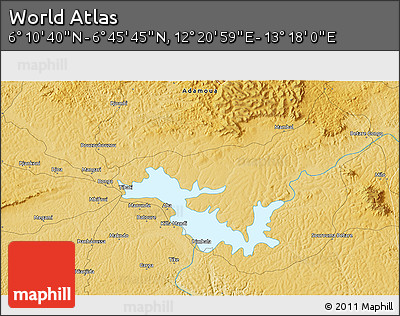 Physical 3D Map of the Area around 6° 28' 13" N, 12° 49' 29" E