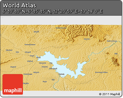 Physical 3D Map of the Area around 6° 28' 13" N, 12° 49' 29" E